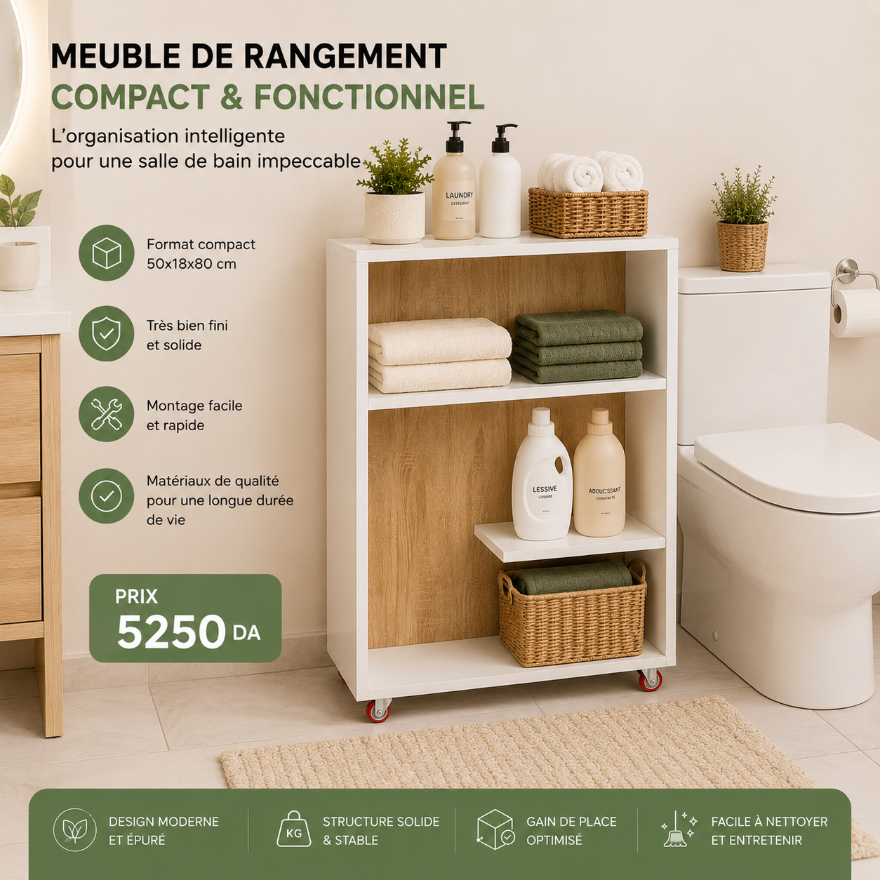✅🔥MINI WC RANGEMENT INTELLIGENT 80x50x18cm🔥✅
