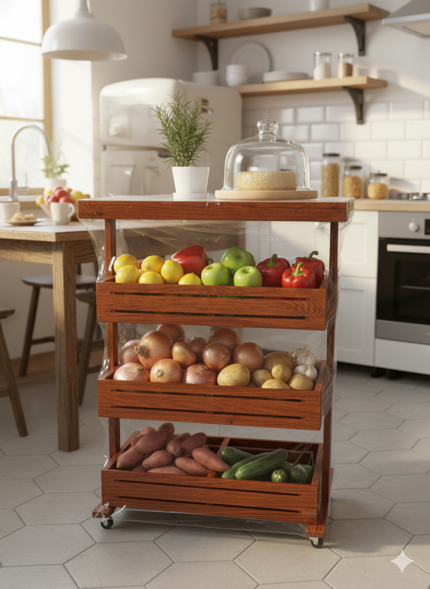 Chariot Légumes Doublè (6) BAG 92X62X32 CM BOIS ROUGE  / عربة خضروات خشب أحمر برو 6