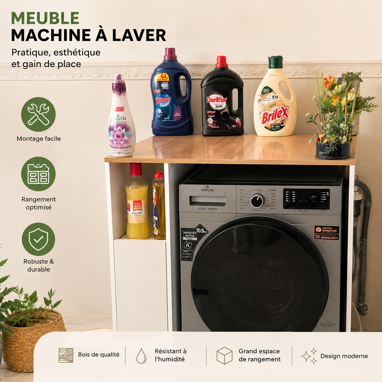 Meuble Rangement Machine WashSpace🔥✅رف احترافي لغسالة الملابس