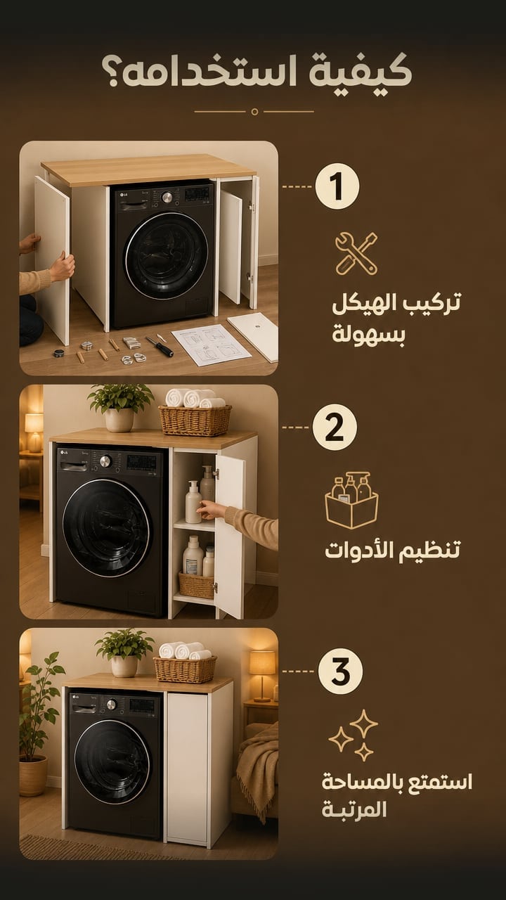 How To Use — WashSpace Rangement Machine à Laver 
90x90x65cm رف احترافي لغسالة الملابس