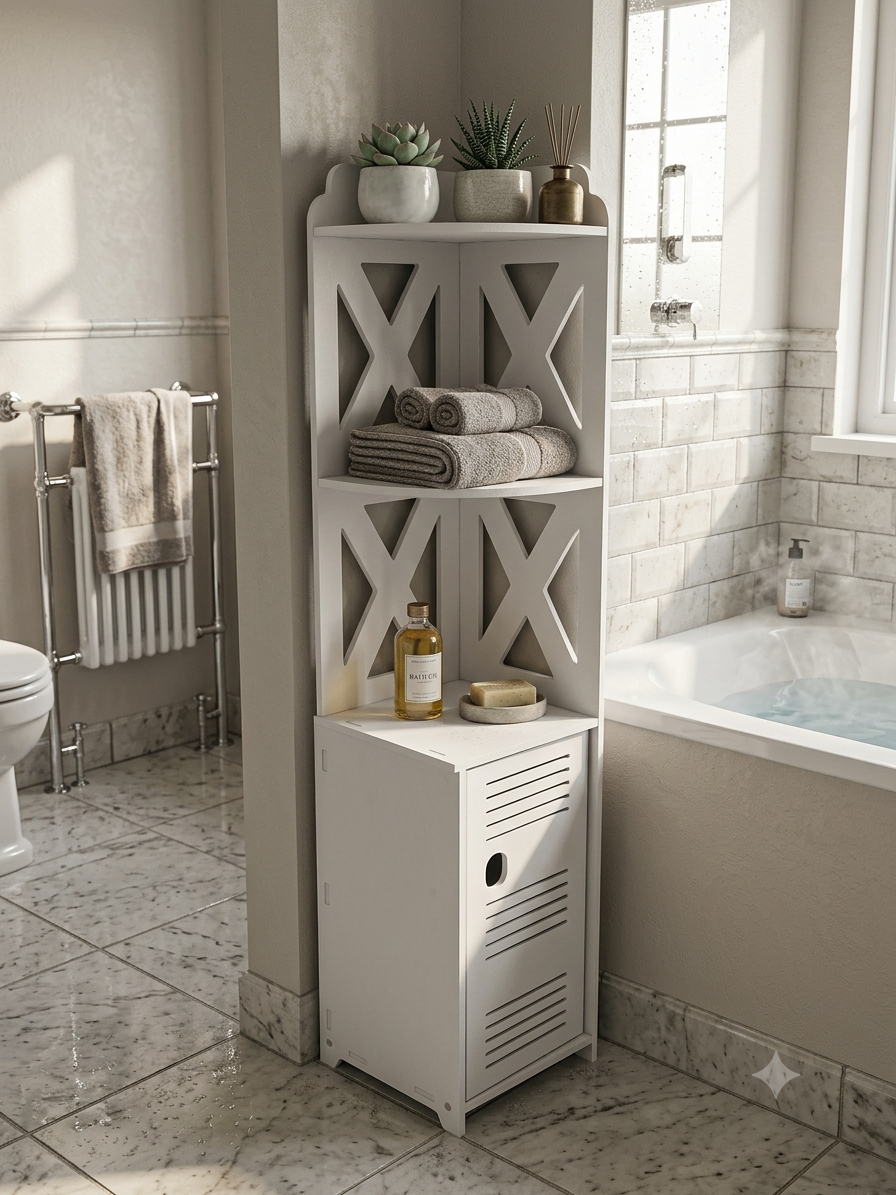Meuble d'Angle de Salle de Bain en Forex Blanc 🌿✨